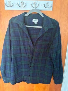 L.L. Bean Navy and Green Plaid Lightweight Shirt Jacket